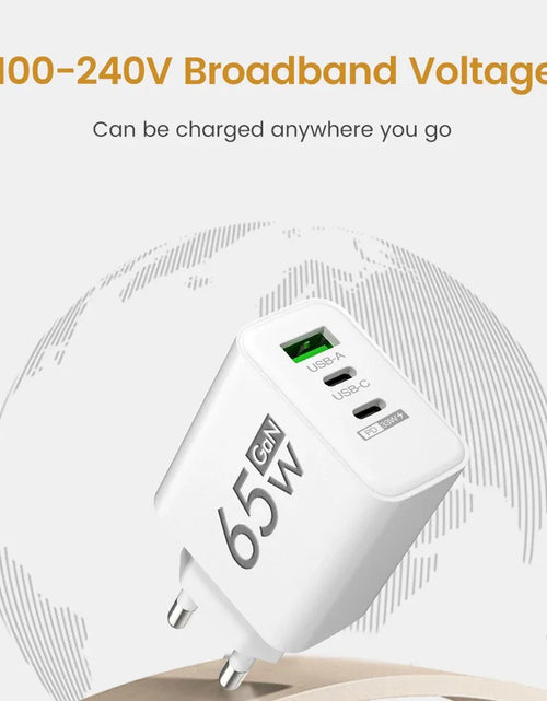 Load image into Gallery viewer, 65W Gan Fast Charging USB PD Type-C Multi-Port Mobile Phone Adapter for Iphone 15 Pro Max Samsung Xiaomi Huawei Compact High-S
