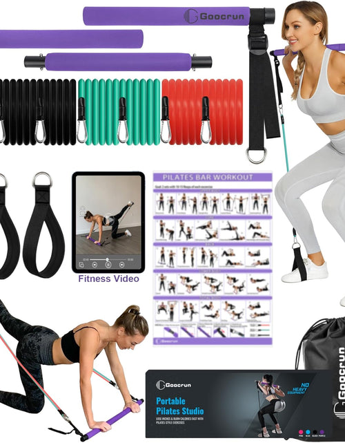Load image into Gallery viewer, Portable Pilates Bar Kit with Resistance Bands for Men and Women - 3 Set Exercise Resistance Bands - Multifunctional Home Gym - Supports Full-Body Workouts – with Fitness Poster and Video

