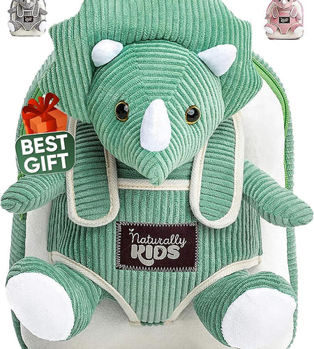 Green Triceratops Stuffed Animal Backpack, Toddler Backpack Girl Dinosaur Toys 3 Year Old Boys