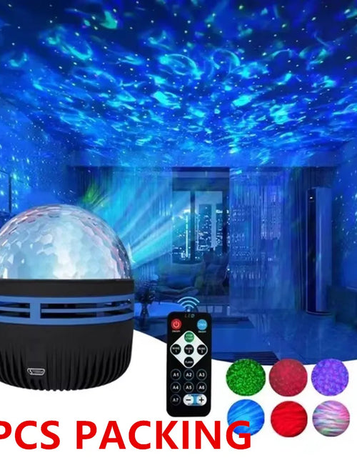 Load image into Gallery viewer, LED Starry Galaxy Ocean Wave Projector RGB Smart Remote Control Lamp KTV USB Christmas Lights Auto Rotate for Home Bedroom Decor
