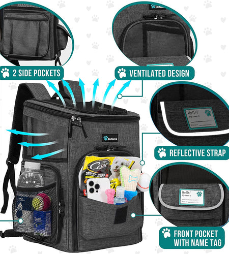 Dog Backpack Carrier, Airline Approved Cat Backpacks for Carrying Small Large Cats, Pet Carrier Back Pack, Ventilated Soft Sided Dog Cat Bookbag for Travel, Hiking, Camping, Charcoal