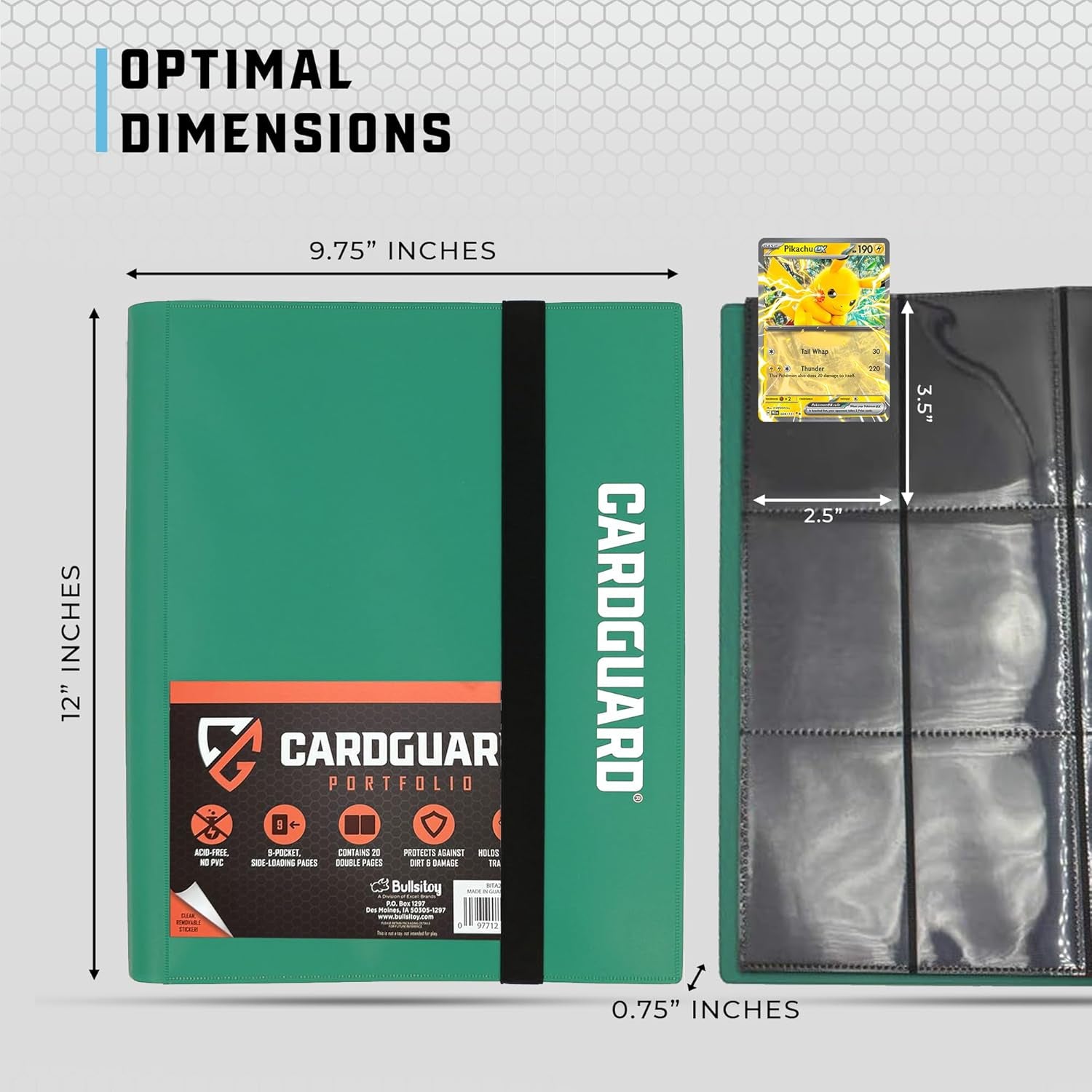 Trading Card Pro-Folio, 9-Pocket Side-Loading Pages, Holds 360 Cards, Dark Green