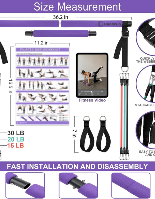Load image into Gallery viewer, Portable Pilates Bar Kit with Resistance Bands for Men and Women - 3 Set Exercise Resistance Bands - Multifunctional Home Gym - Supports Full-Body Workouts – with Fitness Poster and Video
