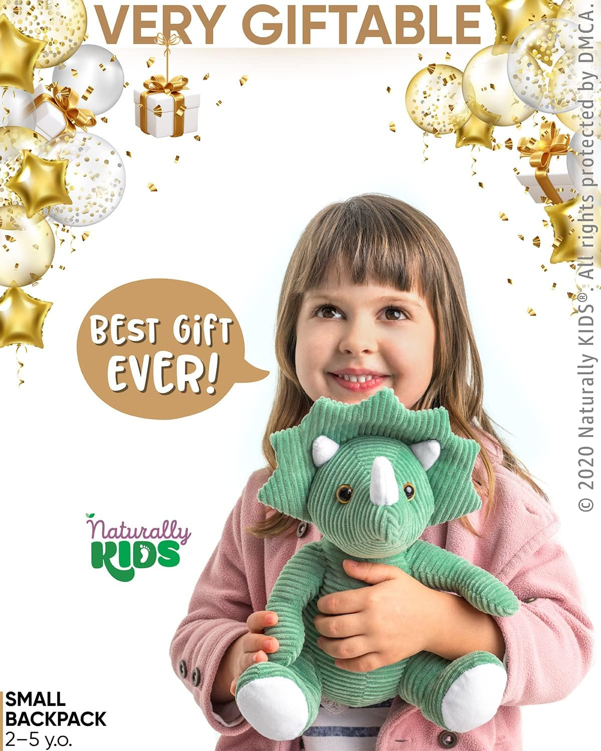 Green Triceratops Stuffed Animal Backpack, Toddler Backpack Girl Dinosaur Toys 3 Year Old Boys