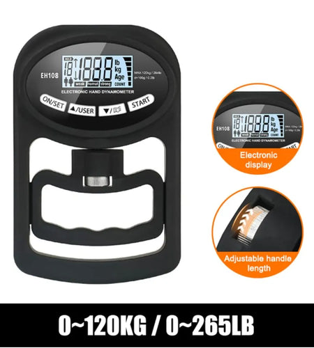 Grip Strength Tester 265Lbs/120Kg Digital Hand Dynamometer Grip Strength Meter USB LCD Screen Hand Grip for Power Training Sport