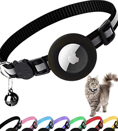 Reflective Breakaway Airtag Cat Collar 0.4Inch Adjustable with Holder Bell for Kitten Small Cat Daily Use without Locator
