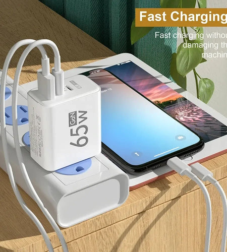 65W Gan Fast Charging USB PD Type-C Multi-Port Mobile Phone Adapter for Iphone 15 Pro Max Samsung Xiaomi Huawei Compact High-S